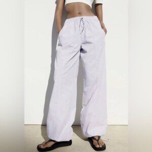 ZARA Women Purple Lilac Parachute Relaxed Pants Elastic Waist‎ 5520/7/629 MEDIUM